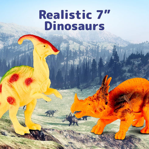 PREXTEX Dinosaur Toys for Kids 3-5, 12 Plastic Figures & Interactive Book with Sound, Toddler Dinosaur Toy Set