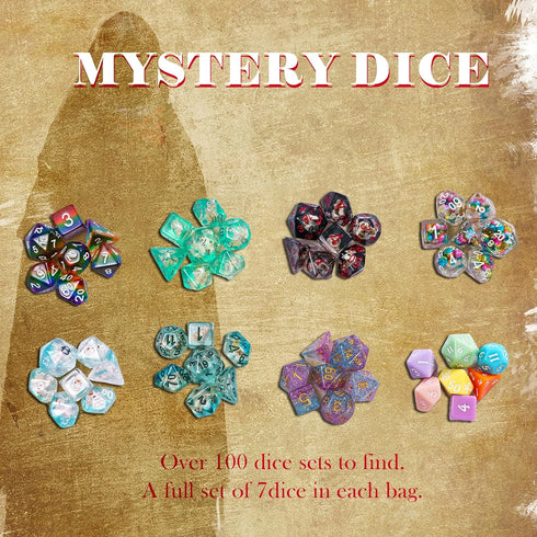Mystery Dice Set D&D, 7PCS Polyhedral Dice with Multi Styles, Random Pattern, Resin Dice for Dungeons and Dragons