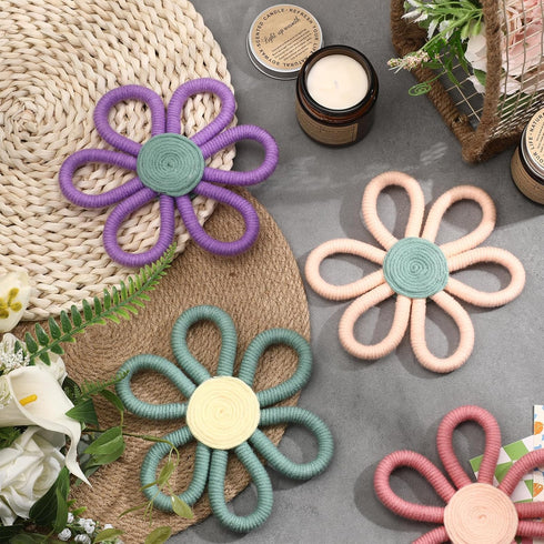 Ripeng 6 6 Inch Pcs Boho Nursery Decor Flower Daisy Wall Art Woven Macrame Wall Hanging Bohemian Flower Decor Daisy