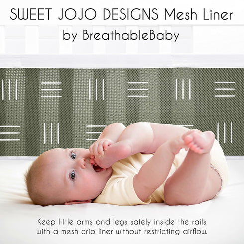 2-Piece Set Sweet Jojo Designs + BreathableBaby Breathable Mesh Crib Liner (Hunter Green Boho Mudcloth) for Boys/Girls