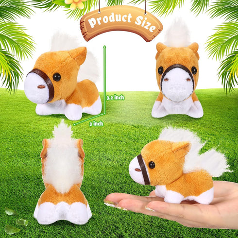 Stuffed Horse, 12 Pieces Assorted Toy Figures, Plush Animals for Holiday Party Favors, 3.2 x 3 Inch