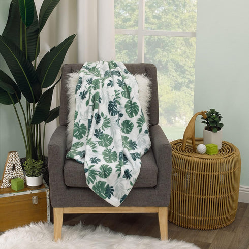 Simply Baby Palm Leaf Green and White - Tropical Super Soft Baby Blanket