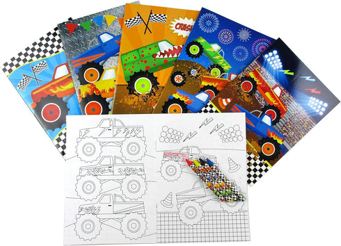 Set 12 48 TINYMILLS Monster Truck Coloring Book with Coloring Books and Crayons Monster Truck Birthday Party Supplies