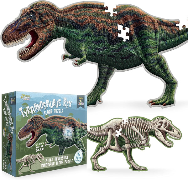 Tyrannosaurus Rex Dinosaur Jigsaw Puzzle | 100-Piece Double Sided Floor Puzzle with