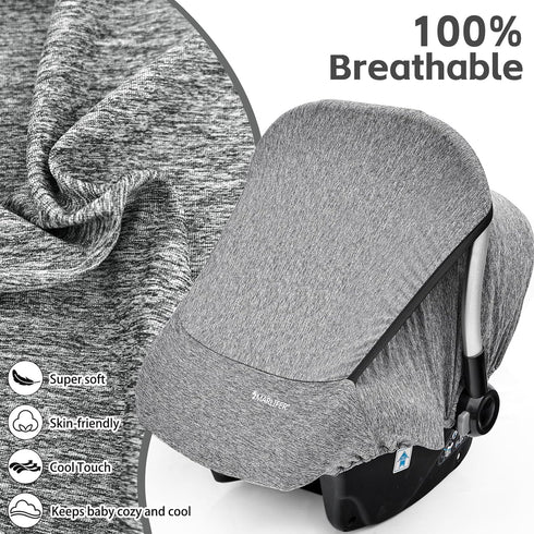 MARLIFER Baby Car Seat Cover, Large Mesh Window, Breathable Fabric, Infant Windproof Canopy, Universal Fit CarSeat