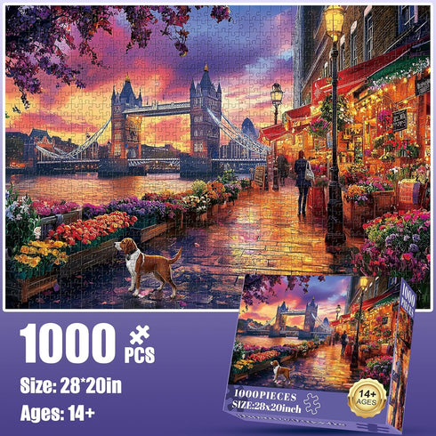 1000 1000 28*20 Piece Puzzle for Adults, Tower Bridge of London Puzzles, Street Scenes Jigsaw Puzzles Pieces, Fun
