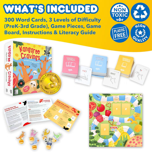 Kangaroo Cravings Learn to Read, 300 High-Frequency Sight Words Board Game for Kids Ages 4-9, Parent & Teacher Must