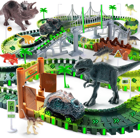 268 PCS Race Tracks Dinosaur Toys for Kids 3-5, Glow in The