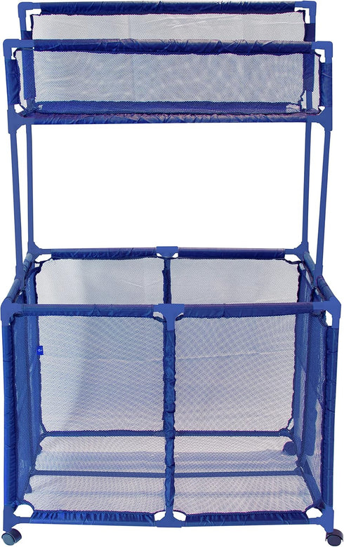Pool Noodles Holder, Large Mesh Rolling Double Decker Storage Organizer Bin for Toys, Floats, Balls with Noodle Rack