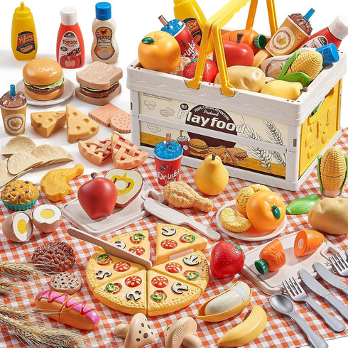 Play Food Sets for Kids Kitchen, Wheat Straw Pretend Food Toys with