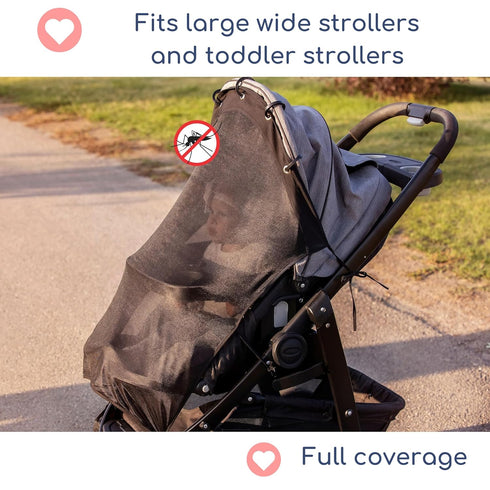 Sun Shade for Strollers (XL Black), Universal Adjustable SPF 30+ Sunshade with See Through Canopy Cover
