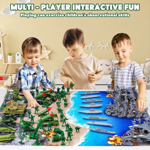 Playset 117 Set 4-12, Kusntin Army Men Pcs Military Toy Soldiers with Action Figures, Battle Mat, Tanks, Helicopter