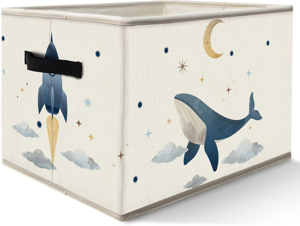 FDHSPAAM Outer Space Rocket Whale Nursery Storage Bins Box with Handles, Cosmic Galaxy
