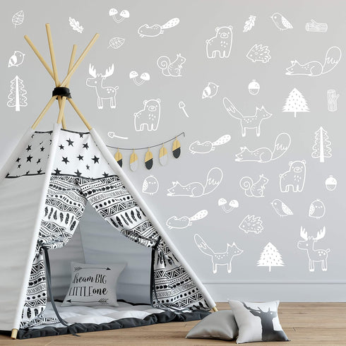 Forest Animal Wall Decals - Peel and Stick for Kids, 36 pcs Adhesive Vinyl Stickers Decor