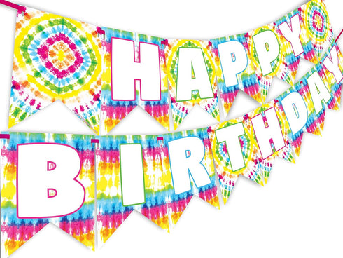 Tie Dye Party Happy Birthday Banner - Art Party Supplies and Decorations for Tie Dye Theme