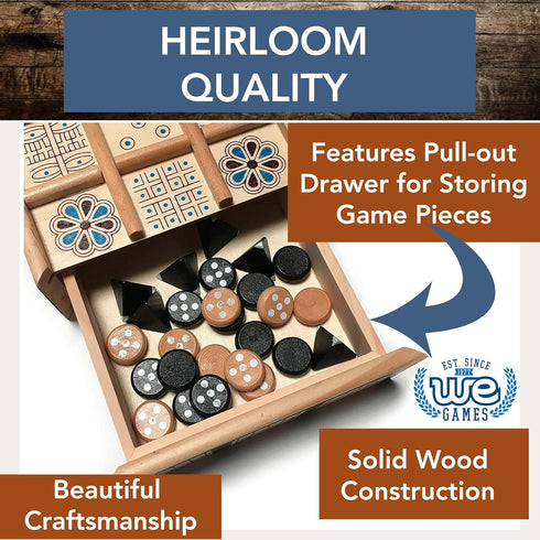 WE Games Royal Game of UR, Ancient Strategy Board Game for 2, Solid Wood with Storage Drawers