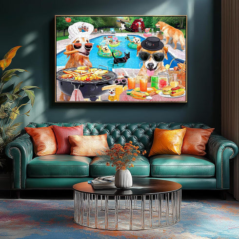 500 Summer (23"x15") Dog Pool Party Puzzle for Adults Piece Funny Animal BBQ Jigsaw Puzzles with Letters on Back Unique