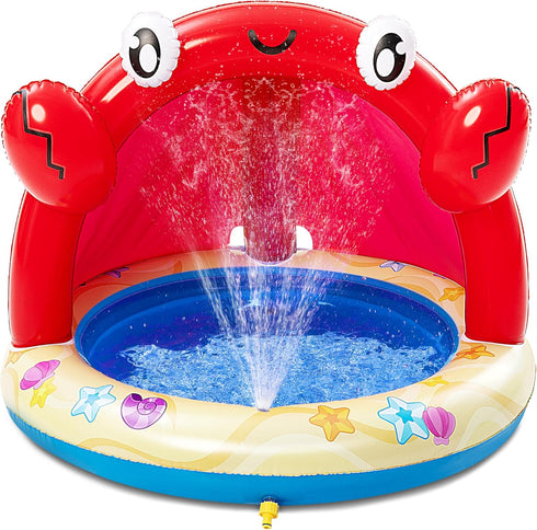 Sloosh Baby Pool Toddler Sprinkler, Crab Splash Pool with Canopy, Baby Wading