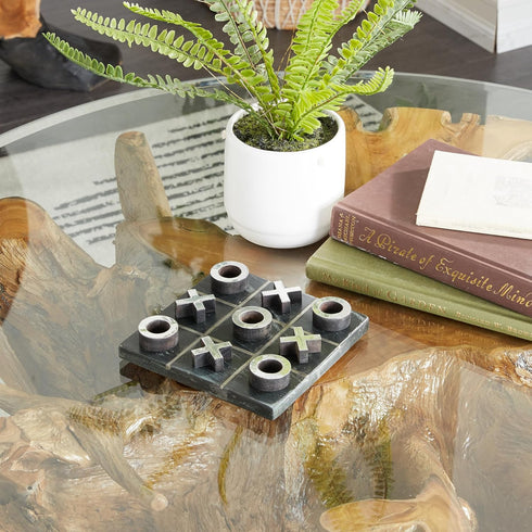 Deco 79 Marble Tic Tac Toe Game Set - 6" x 6" x 1" with Silver Inlay