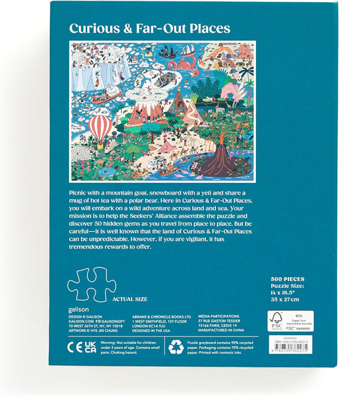 Galison Where's________? Curious and Far Out Places – 500 Piece Book Box Jigsaw Puzzle of Peculiar Places