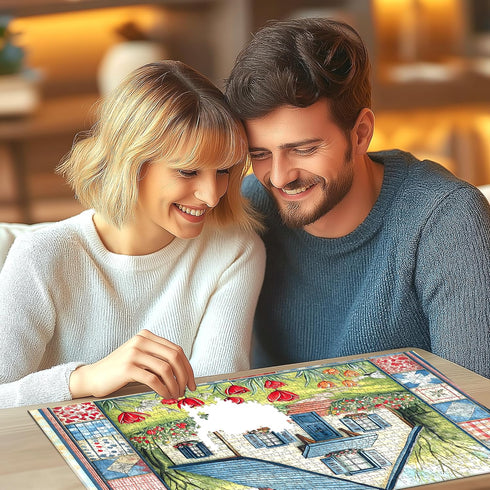 500 Cozy Country 20 20 Inches Cottage Bloom Piece Jigsaw Puzzle for Adults, House Garden Scene with Tulips, x