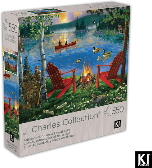 550 Piece Jigsaw Puzzle for Adults: Adirondack Chairs and FIRE by J. Charles, 24X18 Country Life