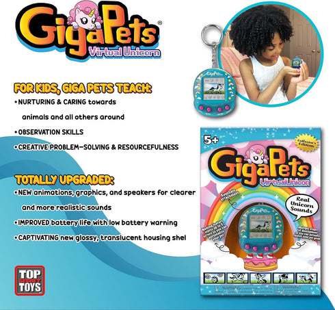 Giga Pets Angelic Unicorn Digital Pet Interactive Toy, Upgraded Collector’s Edition, Play Games with Your Virtual Electronic Pet, 100+ Animations, Nostalgic 90s Toy for Kids, Girls, Boys