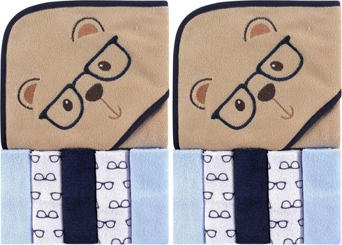 Luvable Friends Unisex Baby Hooded Towel with Five Washcloths, Smart Bear, One