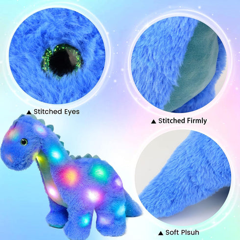 16'' Hopearl LED Plush Dinosaur Light up Stuffed Diplodocus Animal with Long Neck Night Lights Glow in The Dark