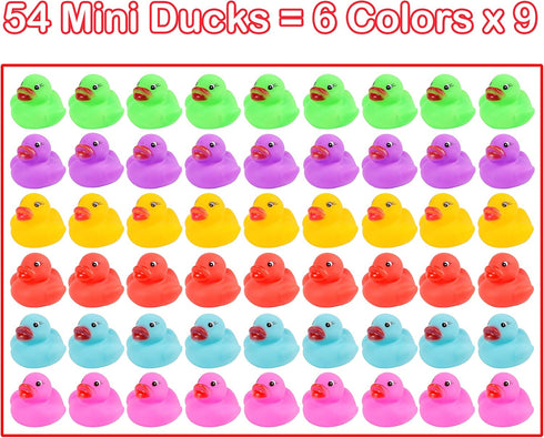 54-Pack Mini Colorful Rubber Ducks Set, Bath Toy for Kids, Float & Squeak Pool Toy Party Favors