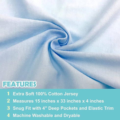 15" 33" 100% American Baby Company x Fitted Bassinet Sheet, Natural Cotton Jersey Knit, Baby Blue, Soft Breathable