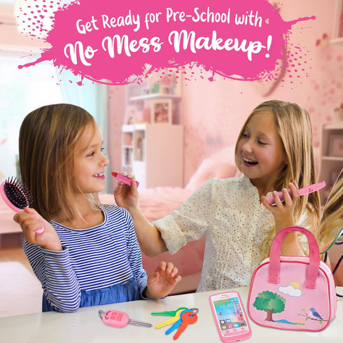 Toddler Play Purse for Kids with Accessories, Pretend Makeup, Keys, Smartphone, Dress Up Toy Purse