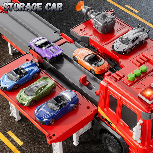 XINNOVEL 3-5, 6 3 4 5 6 7 8 Fire Trucks Toys for Toddlers Ages Folded Carrier Truck Race Track with with Lights