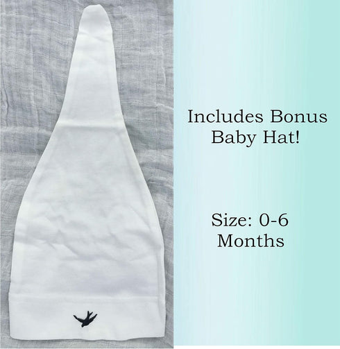 Under His Wings 91) 100% Muslin Swaddle & Bonus Baby Hat with Scripture Quote (Psalm - Organic Unbleached Cotton