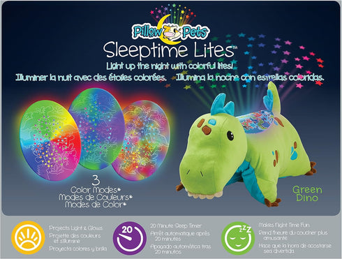 Pillow Pets Sleeptime Lites Green Dinosaur | Stuffed Animal Plush Night Light