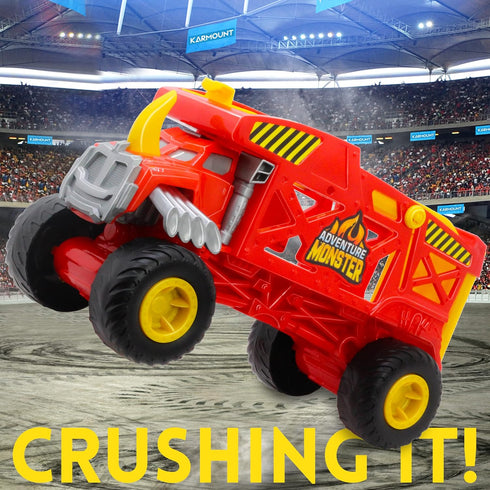 4-in-1 Monster Truck Transport Carrier Playset - Red Mover Rhino Toy Cars Hauler Set for Kids 3+