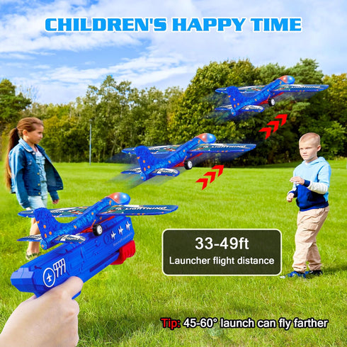 3 Pack Airplane Launcher Toys, 2 Flight Modes LED Foam Glider, Outdoor Flying Toy for Kids, Birthday Gifts for 6+