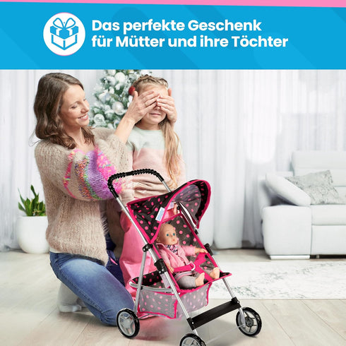2+ 22.05-Inch KP0280G Baby Doll Stroller | Pram for Girls | Umbrella Stroller for Kids - Lightweight Play Carriage