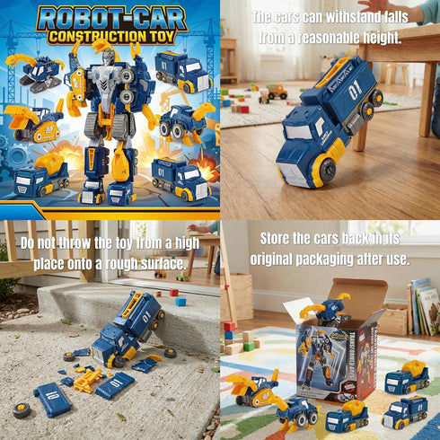 Set, 5-in-1 3 4 5 6 7 Construction Trucks Toy Dinosaur Vehicles Magnetic Educational STEM Building Car Kit, Transform