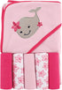 Luvable Friends Unisex Baby Hooded Towel with Five Washcloths, Girly Whale, One Size