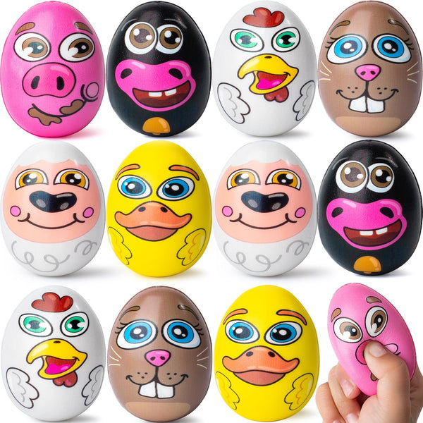 JOYIN 12 PCS Easter Egg Squishy Toy for Easter Eggs Hunt Animal