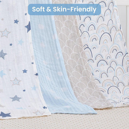 47X47In Set 4 Pack Softan Muslin Swaddle Blankets for Baby Girl & Boy, Receiving Blankets for Newborn, Swaddle Blanket