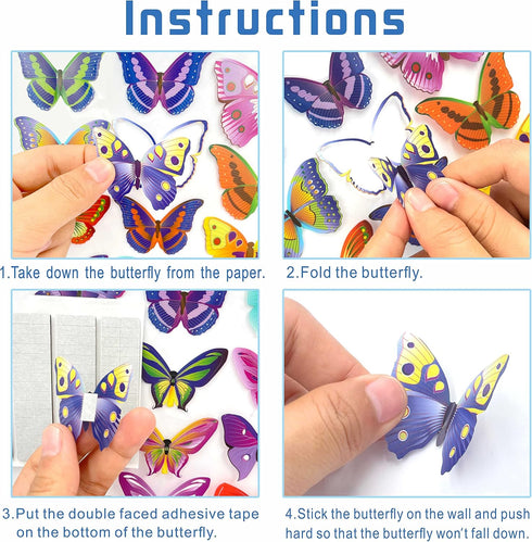 PARLAIM 104PCS 3D Butterfly Wall Decals - Removable Mural Stickers for Kids Nursery Bedroom Living Room Decor