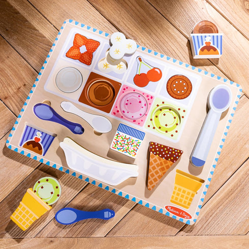 Melissa & Doug Ice Cream Wooden Magnetic Puzzle Play Set - 16 Magnet Pieces with Scooper for Ages 2+