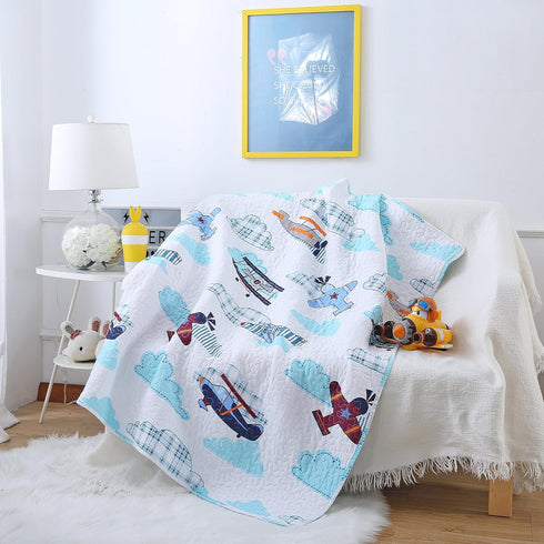 House Airplane Plane Quilt Baby and Toddler Quilt Bedspread Boys Girls Kid's Quilt 43" X 51" by House