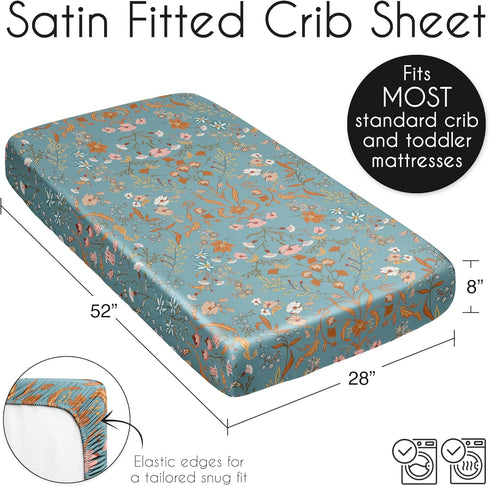 Sweet Jojo Designs Boho Wildflower Vintage Floral Girl Baby Satin Fitted Crib Sheet Infant Newborn Nursery Toddler Bed