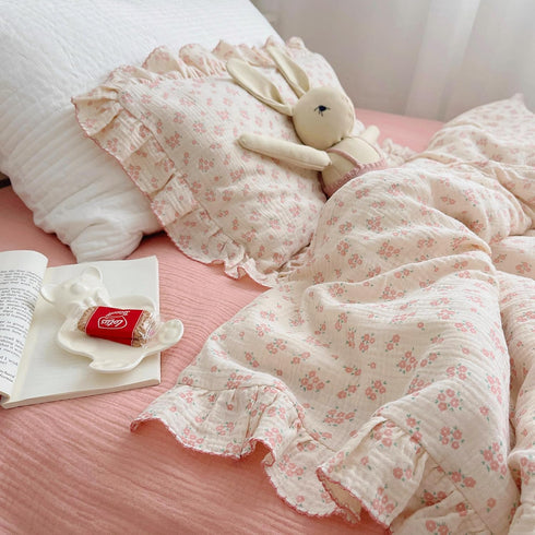BuLuTu Cotton Kids Toddler Pillowcase Standard Size, Shabby Chic Galsang Flowers Print, Soft Travel Pillow Case Ruffle