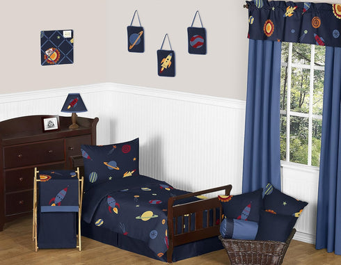 Sweet Jojo Designs Space Galaxy Planets Boy Small Fabric Toy Bin Storage Box Chest For Baby Nursery or Kids Room - Navy