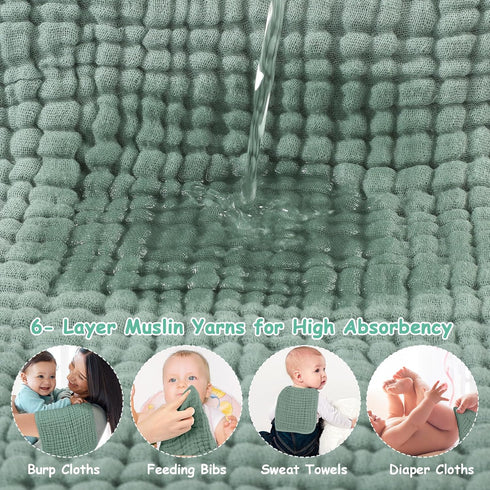 6 Pack 20" 10" 6-Layer 100% Looxii Muslin Burp Cloths - x - Ultra Soft & Absorbent, Cotton for Spit Up & Drool- Gentle