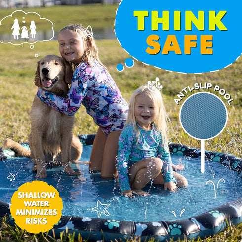 SplashEZ Non Slip Splash Pad for Kids and Dogs, 69’’ Extra Large Sprinkler for Summer Water Fun